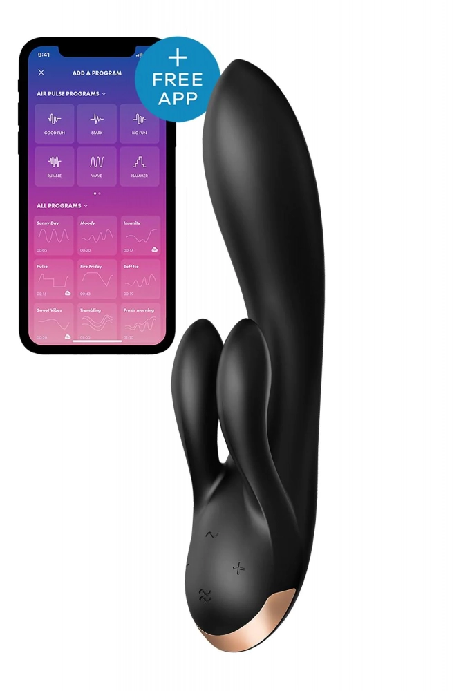 Вибратор с двойным клиторальным стимулятором "Satisfyer Double Flex" + приложение, черный 