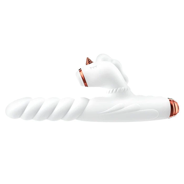 Вибратор-пульсатор с вакуумным стимулятором "Galaku Unicorn" с подогревом, белый 